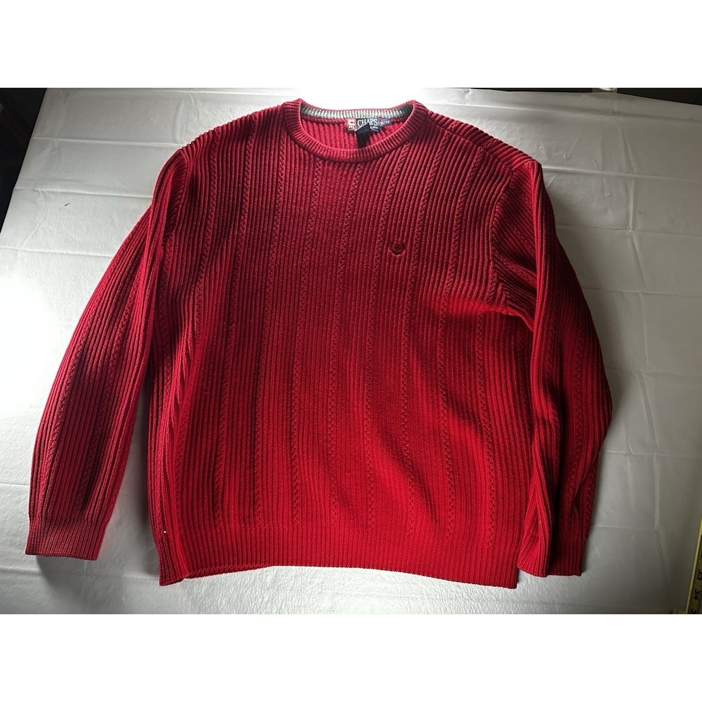 Ralph Lauren Chaps Men's Red Cable Knit Crew Neck Vintage Classic‎ Sweater Sz.XL